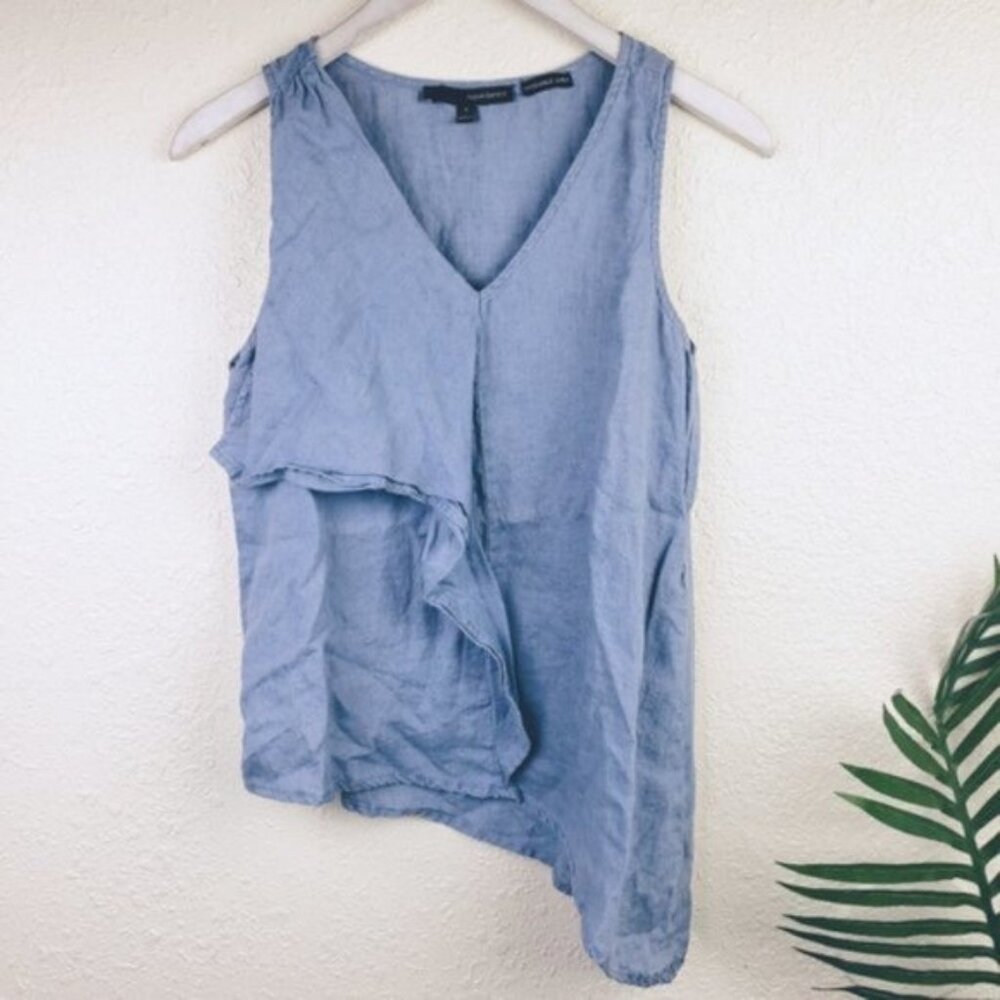 Harvé Benard 100% Linen Asymmetrical Ruffle Top Tunic size S